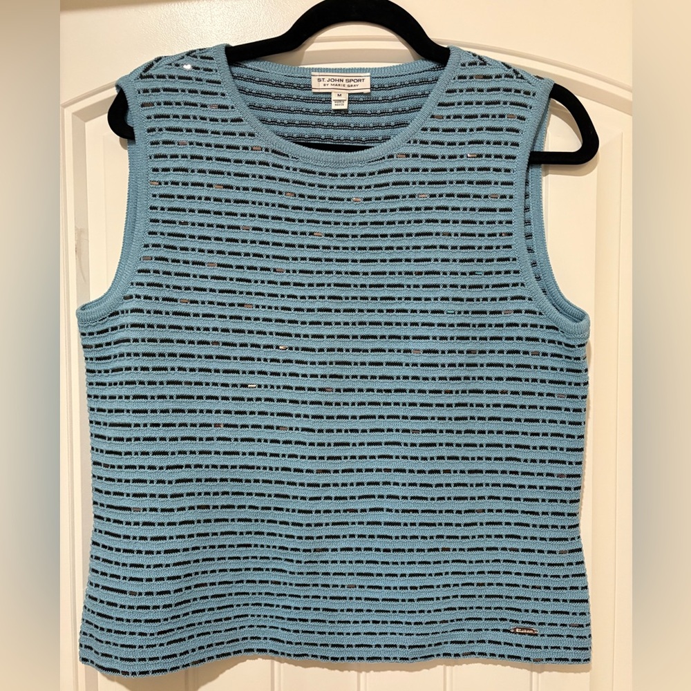 ST. JOHN SPORT Vintage Blue Sleeveless Sequined Evening Party Knit Top l Medium